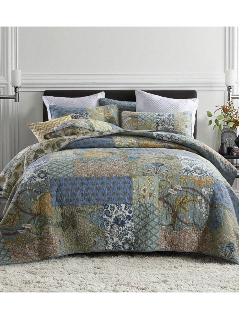 Cotton Bedspread Quilt Sets Reversible Bedding Coverlet Sets 3 Pieces Vintage